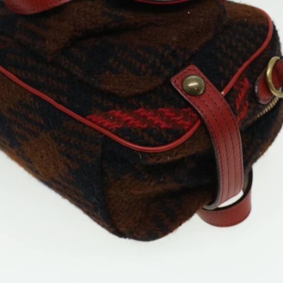 BURBERRY Blue Label Hand Bag Wool Leather 2way Red Black Auth ti771 - Picture 14 of 16